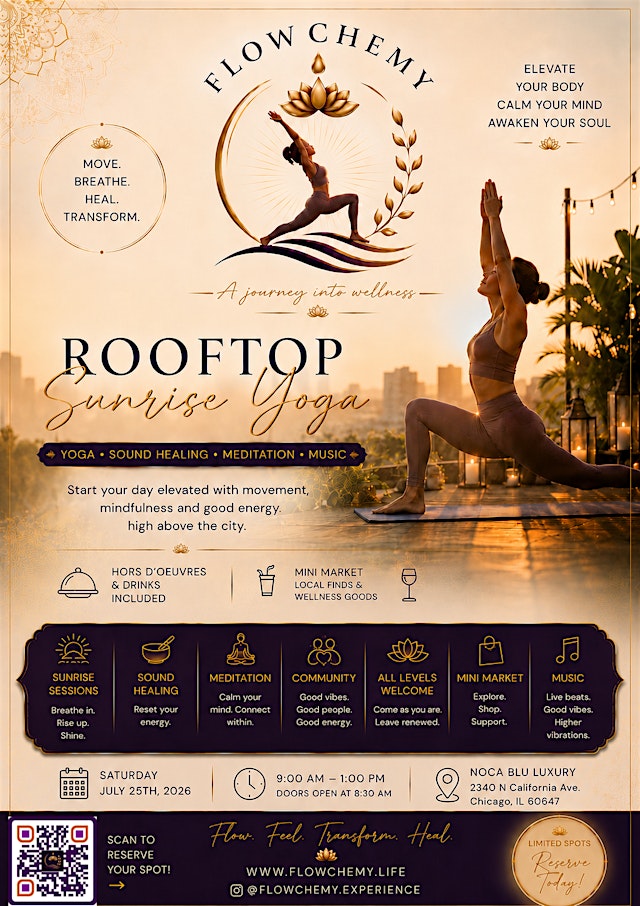 The Flowchemy Experience Rooftop Sunrise Yoga, Soundbath,Food,& Mini Market primary image