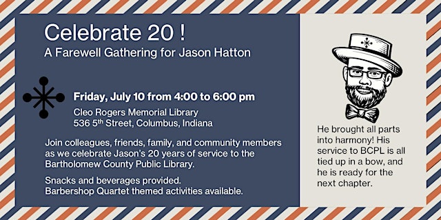 Imagen principal de Celebrate 20! A Farewell Gathering for Jason Hatton