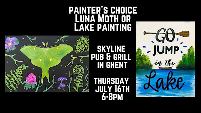 Image principale de Paint & Sip at Skyline Lodge Pub & Grill - Luna Moth or Lake Painting