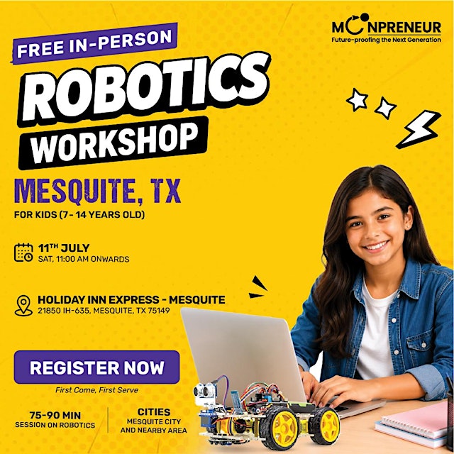 Hauptbild für Free In-person Robotics Class in Mesquite, TX for Kids Ages 7-14 Yrs