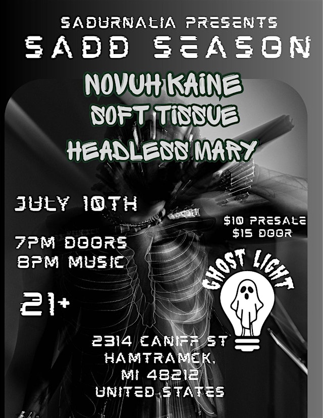 Image principale de Sadurnalia presents: Sadd Season @ Ghost Light