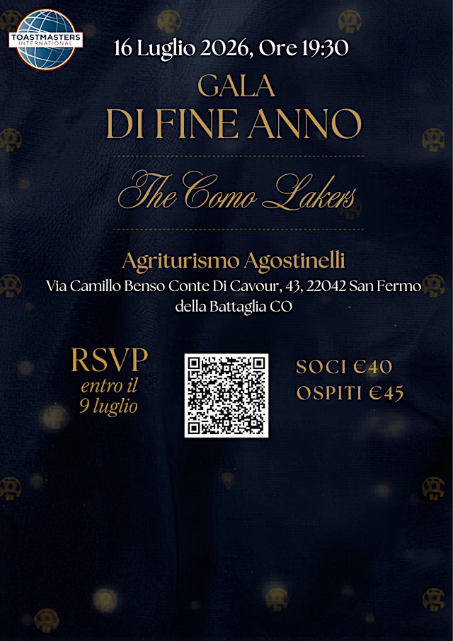 Image principale de Cena di Gala di The Como Lakers Toastmaster Club