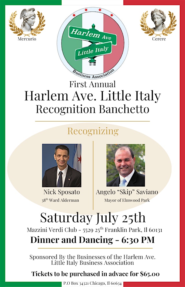 Image principale de First Annual Harlem Ave. Little Italy Business Assn. Recognition Banchetto