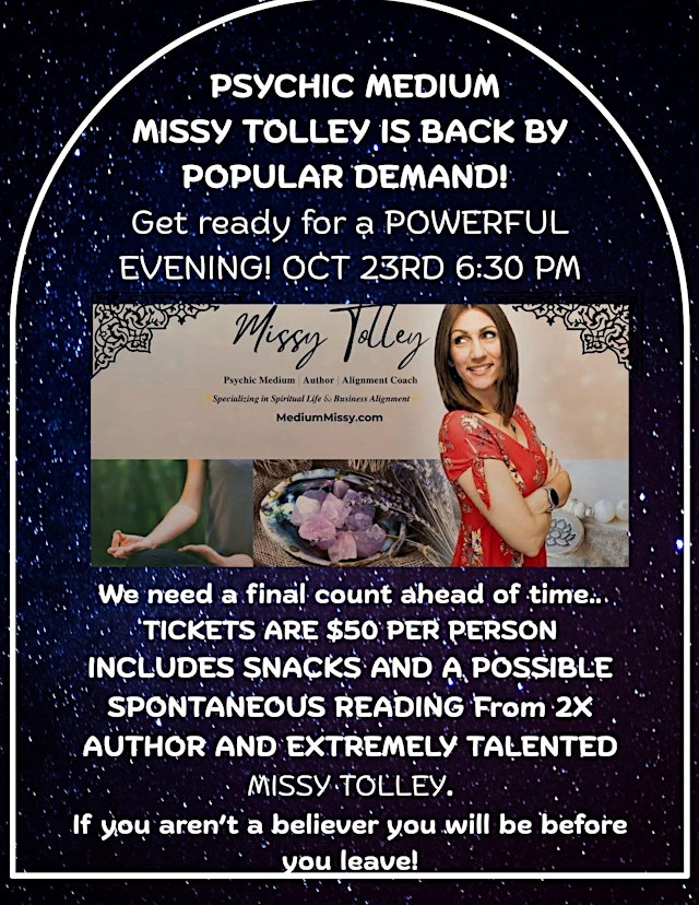 Imagem principal do evento Psychic Missy Tolley at Rohr’s wine room