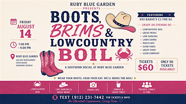 Image principale de Boots, Brims & Low Country Boil | A Southern Social at Ruby Blue Garden