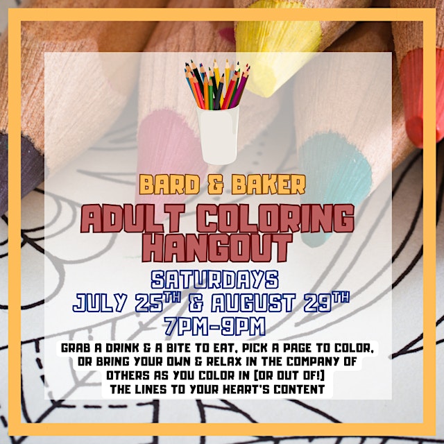 Image principale de Adult Coloring Hangout @ Bard and Baker