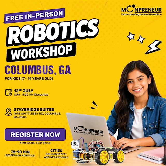 Image principale de Free In-person Robotics Class in Columbus, GA for Kids Ages (7-14 Yrs)