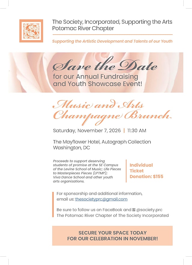 Image principale de 2026 Potomac River Chapter Music and Arts Champagne Brunch
