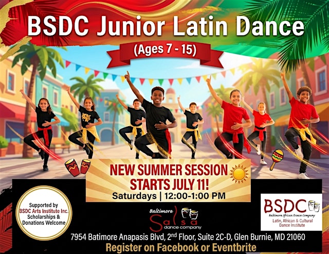 Image principale de BSDC Junior Latin Dancers(Ages 7–15) Salsa, Merengue, Bachata & more!