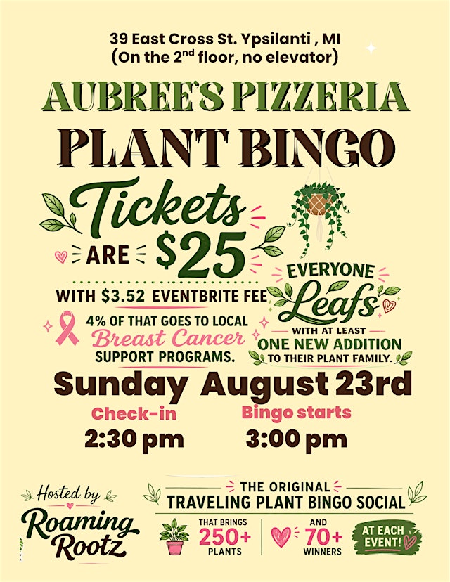 Image principale de Plant Bingo at Aubree's Pizzeria in Ypsilanti / 80+ houseplants won!