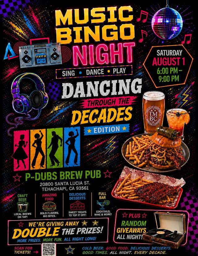Image principale de Music Bingo Night @ P-Dubs Brew Pub Tehachapi