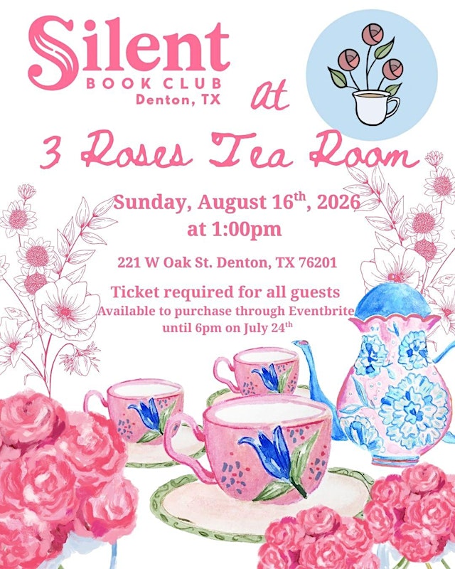 Immagine principale di Silent Book Club Denton at 3 Roses Tea Room & Gifts