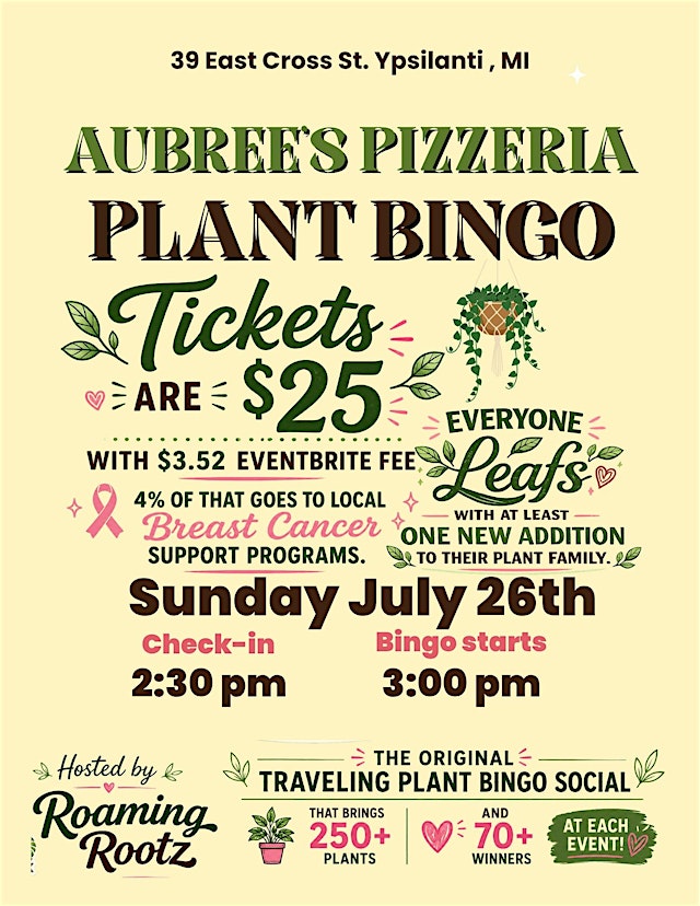 Image principale de Plant Bingo at Aubree's Pizzeria in Ypsilanti / 80+ houseplants won!