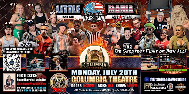 Imagen principal de Portsmouth, OH - Little Mania Mini Wrestling @ Columbia Theatre