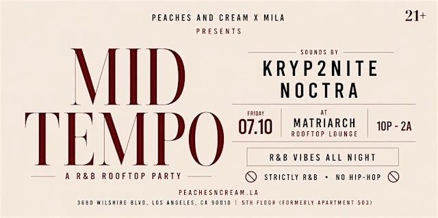 Imagen principal de MID TEMPO - A R&B Rooftop Party - Free With Guest List