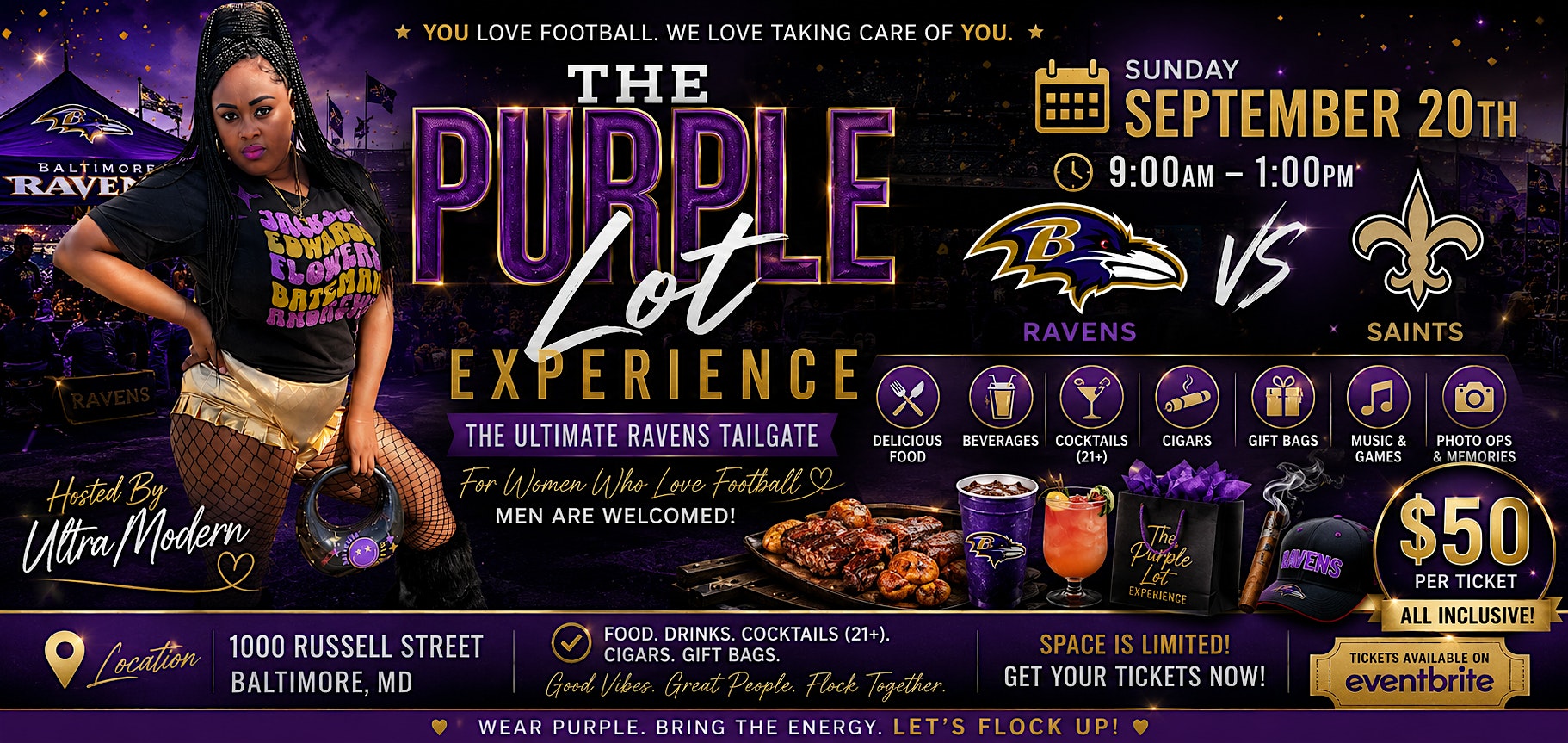 The Purple Lot Experience: Ravens vs. Saints Tailgate Party