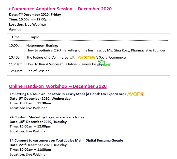 [Webinar Series] eCommerce Adoption Sessions & Workshop - Dec2020 image