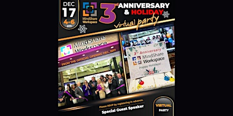 Join our VIRTUAL MindShare WorkSpace 3rd Anniversary & Holiday Party! primary image
