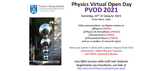 Trinity College Dublin Physics Virtual Open Day 2021 primary image