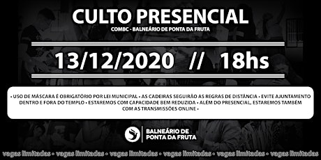 Imagem principal do evento CULTO PRESENCIAL - 13/12/2020