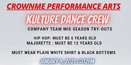 Kulture Dance Crew Hip-Hop and Majorette Try-Outs Registration primary image
