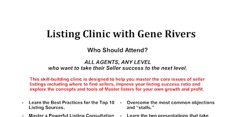 LISTING CLINIC with GENE RIVERS primary image