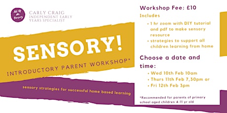 Parent Sensory Workshop - for parents of  primary school aged children primary image