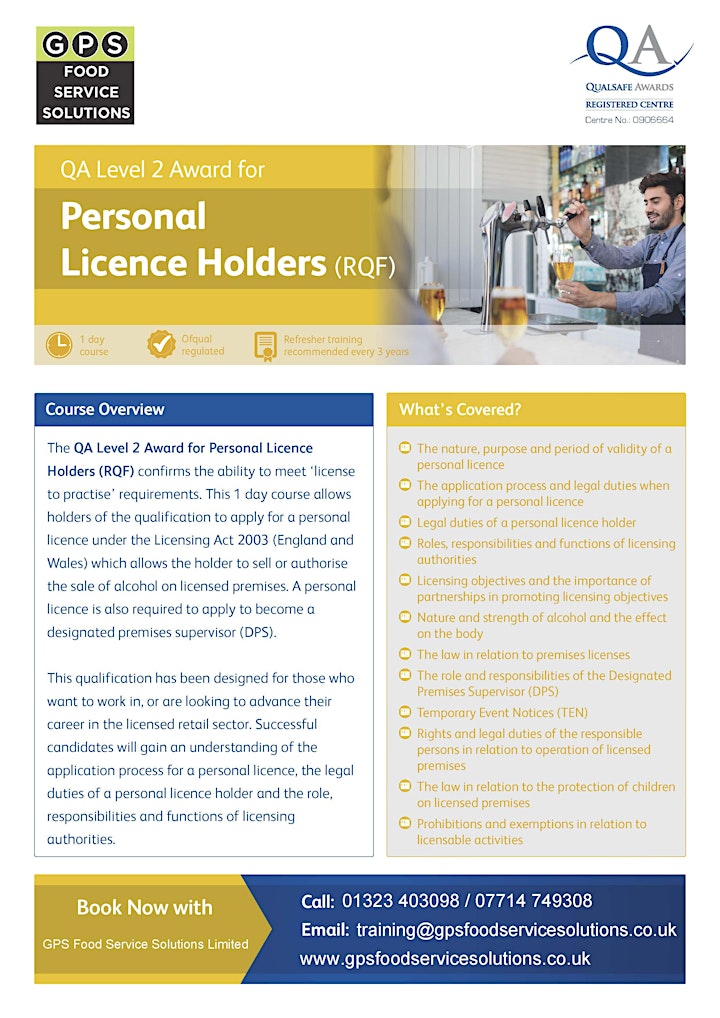 Level 2 Personal Licence Holder (APLH) Courses - Eastbourne image