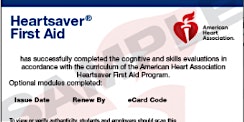 Imagem principal do evento Heart Saver First Aid eCard: ADAMS HEALTH NETWORK INSTRUCTORS ONLY
