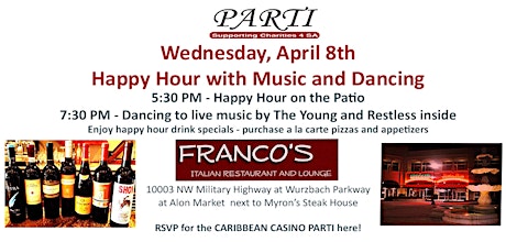 Happy Hour at Francos - Wed April 8th - 5:30 on the Patio, 7:30 Music and Dancing inside primary image