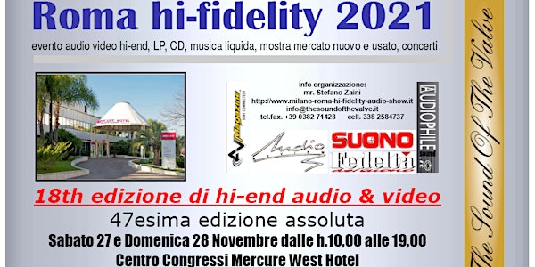 Roma hi-fidelity 2021, la rassegna più importante hi-end, FREE ENTRY