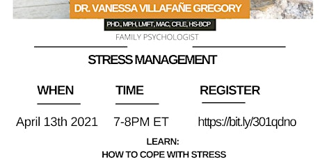 Stress Management with Dr. Vanessa Villafañe Gregory primary image