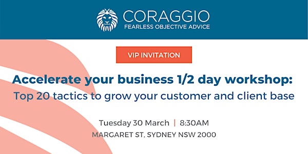 1/2 day workshop:  Top 20 tactics to grow your customer and client base