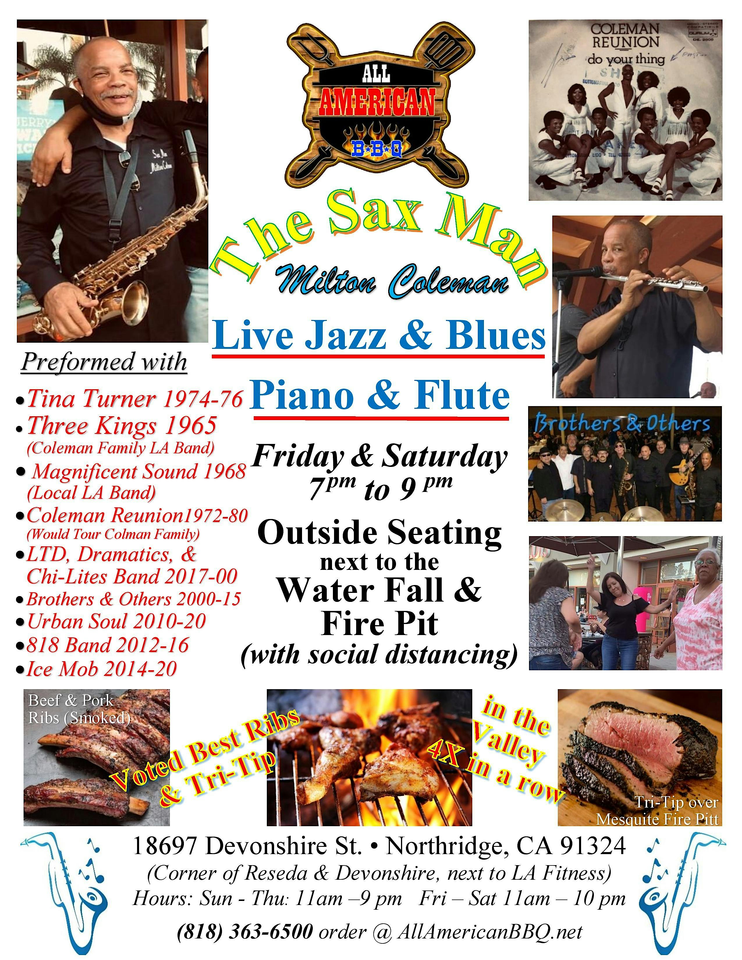 Sat .Free Live Jazz & Blues on the Sax, Piano & Flute @ All American BBQ