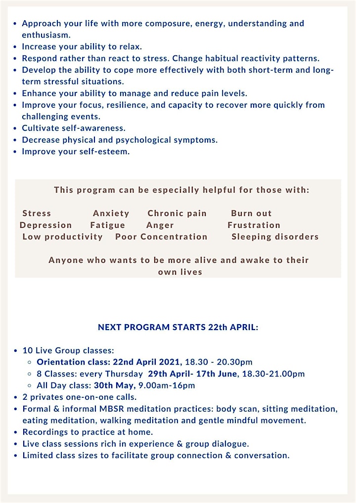
		FREE INFORMATION SESSION - Mindfulness-based Stress Reduction 8week program image
