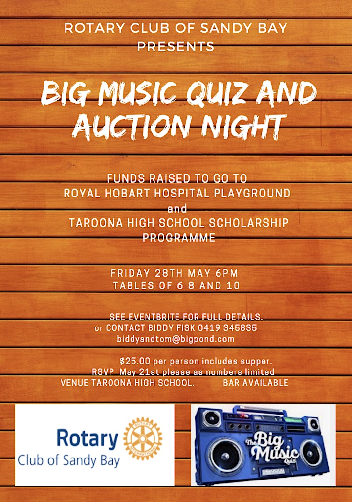 Rotary Club of Sandy Bay MUSIC QUIZ and FUNDRAISING AUCTION image