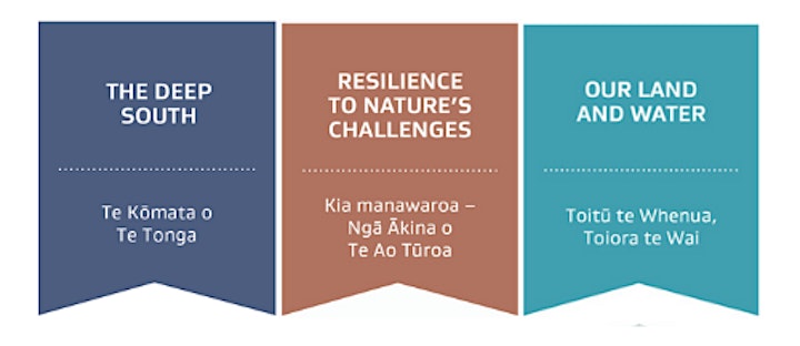 Logo array for The Deep South, Resilience to Nature's Challenges, and Our Land and Water National Science Challenges