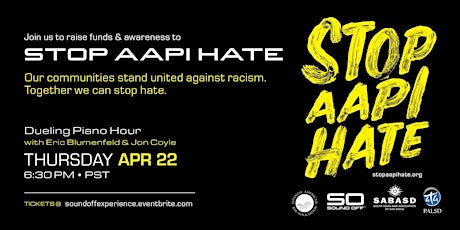 Imagen principal de SABASD Dueling Piano Fundraiser  for Stop AAPI Hate