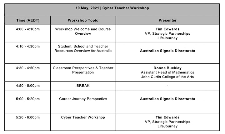 Cyber Teacher - 2021 Virtual Workshop Series (19th May) image
