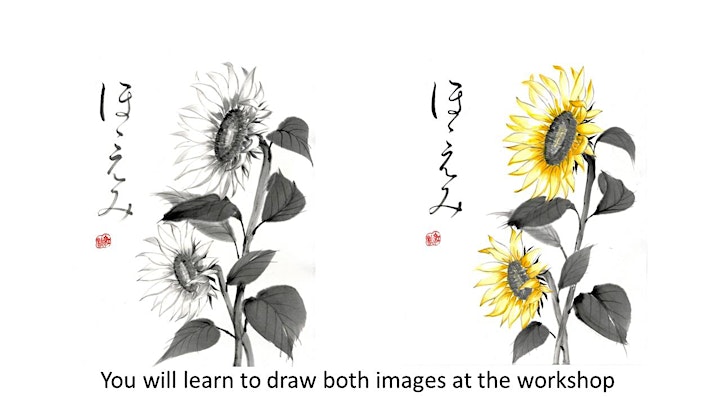 
		Sumi-e  Ink Painting workshop “Coloured Sunflower with ほほえみ -smile ” image
