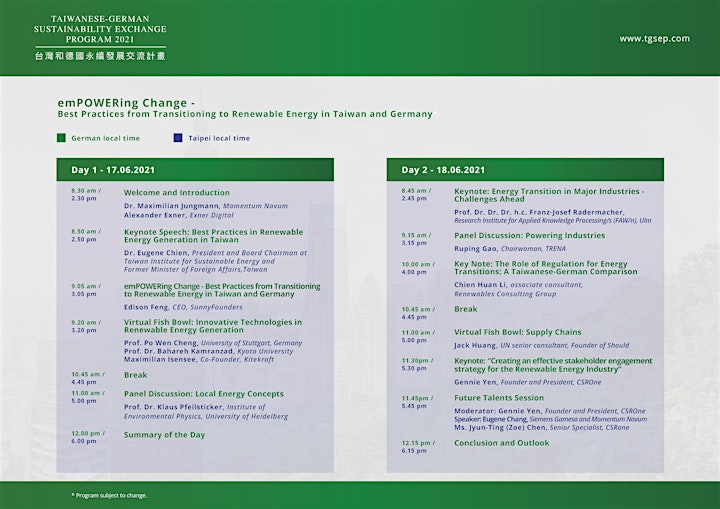 Taiwanese-German Sustainability Exchange Program (Online) image
