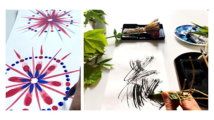 
		Creative Lettering 花 Hana flower on Sumi-e  style fireworks art workshop image
