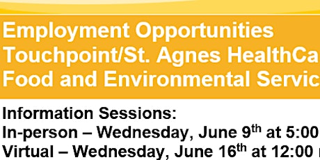 St. Agnes-Touchpoint Food and Environmental Services Jobs Info Session primary image