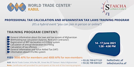 Professional Tax Calculation and Afghanistan Tax Law Training Program