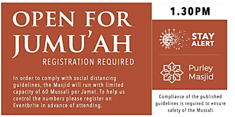 Purley Masjid Jumu'ah  - 1st Salah - 1.30pm - 11-June-21 primary image