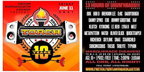 Torch: 10th Year Anniversary Event @ MASQ [Heaven]. 100% DNB: June 11th. primary image