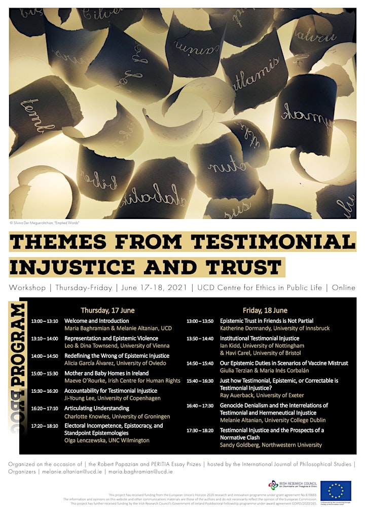  Themes from Testimonial Injustice and Trust: An online workshop. June 17&18 image 