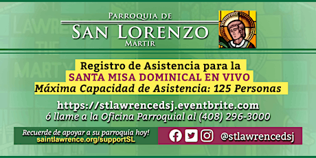 DOMINGO, 13 de Jun 2021 @ 12:30 PM Registración para la Misa  EN VIVO primary image