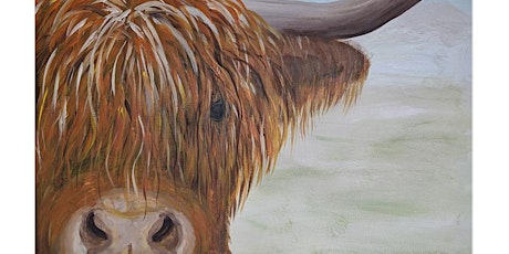 Paint&Prosecco painting Highland Coo, at  Gallachers Wine Merchants, Rugby primary image