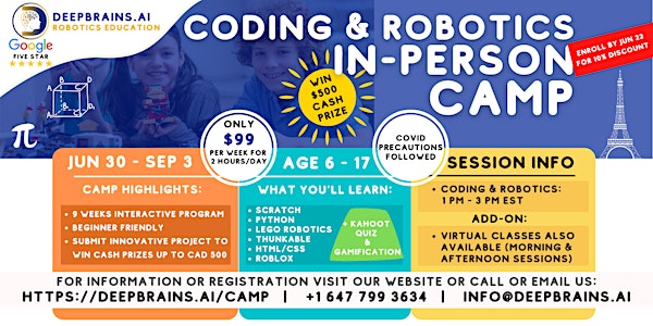 In-person Summer Coding & Robotics Camp | Jun 30-Sep 3 | $99/week